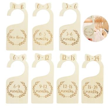 Imagem de Conjunto de 7 divisórias de armário, etiquetas de tamanho estilo gancho de madeira pré-etiquetadas, organização e armazenamento de armário de tamanho fácil para varões de berçário, guarda-roupa