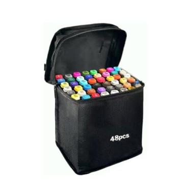Imagem de Conjunto de Marcadores de Desenho Profissional com 48 Cores Vibrantes – Canetas de Ponta Dupla Codificadas por Cor para Ilustração, Esboço, Pintura e Design