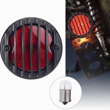 Imagem de Luzes traseiras de motocicleta, suporte lateral, lanterna traseira incandescente, luz de placa de freio compatível com Harley Bobber Cafe Racer Cruiser Honda Shadow Yamaha Suzuki Kawasaki (preto)