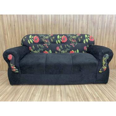 Imagem de Sofá 3 Lugares Preto com Floral 601/17 Viena