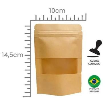 Imagem de Stand Up Pouch 10x14,5+3cm Papel Kraft com Visor (Janela) - Aster, 100