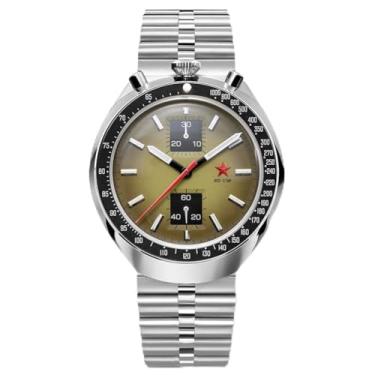 Imagem de RED Star Bull Head cronógrafo masculino super luminoso 1963 ST1901 movimento 3D bolha espelho piloto relógios de pulso mecânicos, Tira de aço verde gradiente, Luxuoso