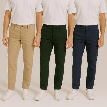 Imagem de Kit 3 Calça Jeans Masculina Alfaiataria Sarja Slim Skinny Social Premi