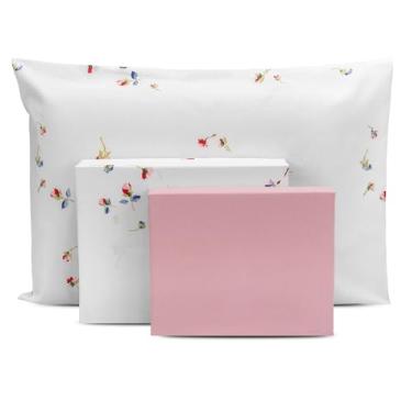 Imagem de Jogo de Lençol Solteiro 3 peças Estampado c/Ponto Palito Percal 180 fios (DELICATA - ROSÊ)