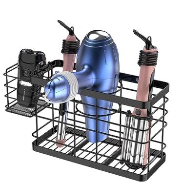 Imagem de Vecallo Organizador de ferramentas de cabelo – Suporte de secador de cabelo de aço preto com cesta removível, 26 cm C x 11 cm L x 17 cm A, ideal para banheiros pequenos