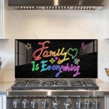 Imagem de fzxwyishu Backsplash de cozinha de vidro temperado, tampa superior traseira de fogão, azulejo respingo, capa de pia de cozinha com texto colorido, proteção contra respingos, decoração de cozinha