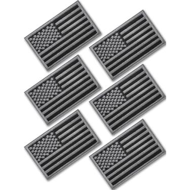 Imagem de Conjunto de 6 peças de adesivos da bandeira americana, preto e cinza, bordado completo, gancho e laço, moral, tático, uniforme militar, emblema, remendos da bandeira dos EUA para mochilas, colete de