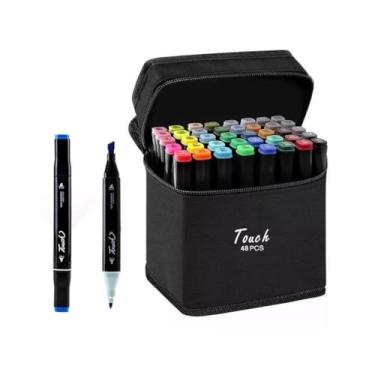 Imagem de Estojo com Canetas Ponta Dupla Touch: Marcadores Permanentes para Desenho, Lettering e Arte Profissional e Escolar - Cores Vibrantes, Qualidade e Versatilidade! (48 cores)