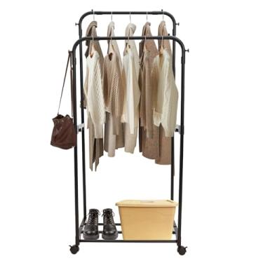 Imagem de Suporte para roupas com prateleira inferior para sapatos, prateleira móvel para pendurar no chão, armazenamento particionado, organizador de pano de enrolar sobre rodas, para pendurar sapatos de