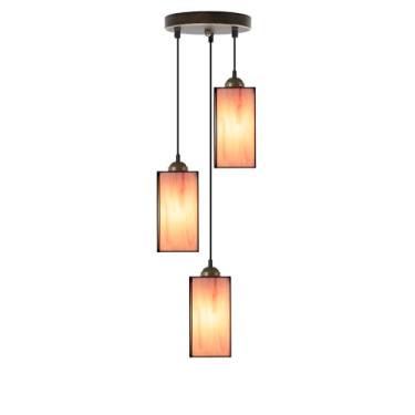 Imagem de L-Juicwe Luminária pendente Tiffany de 3 luzes de vidro colorido rosa ajustável para sala de jantar no teto, quarto, corredor