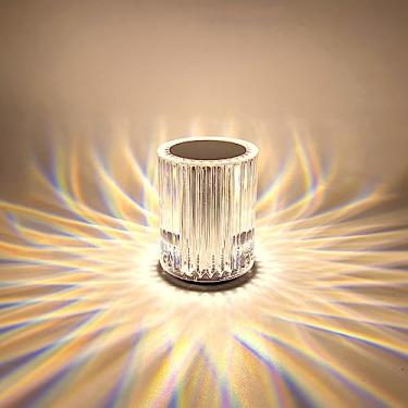 Imagem de Leroxo Candeeiro de mesa portátil de cristal, lâmpada recarregável com controle de toque de 3 cores, luminária de mesa de 3 níveis de brilho para decoração de quarto (3 cores)
