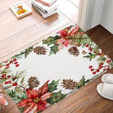 Imagem de GCTNBJL Tapete de banho de Natal Poinsétia Flor Vermelha Baga Verde Folhas Floral Rústico Inverno Férias Feliz Natal Banheiro Decoração de Chão Tapete para Chuveiro, Buthtub, 43 x 73 cm