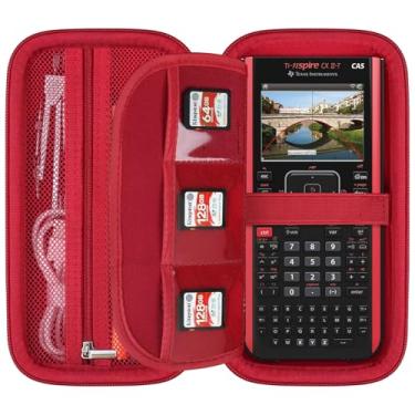 Imagem de Elonbo Estojo de transporte para calculadora gráfica colorida Texas Instruments TI-Nspire CX II CAS/CX II/CX/CX CAS, bolso extra com zíper para cabos USB e acessórios, vermelho
