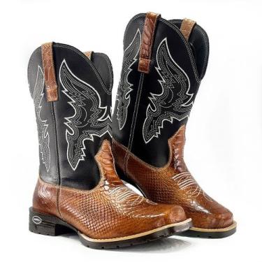 Imagem de Bota Texana Masculina Couro Escamada Montaria Country Peão Vaquejada -