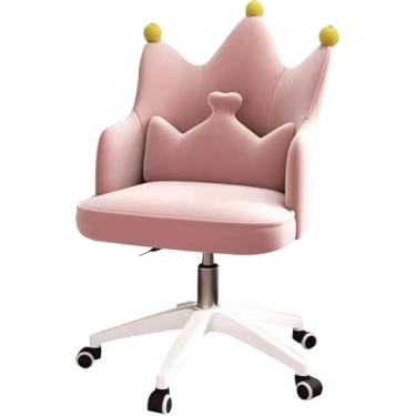 Imagem de Cadeira De Escritório Em Veludo, Cadeiras Estofadas Para Escritório Em Casa Com Altura Ajustável E Rodas Giratórias, Cadeira Ergonômica Crown Fofa Para Sala De Estar, Quarto, Esc, Pink
