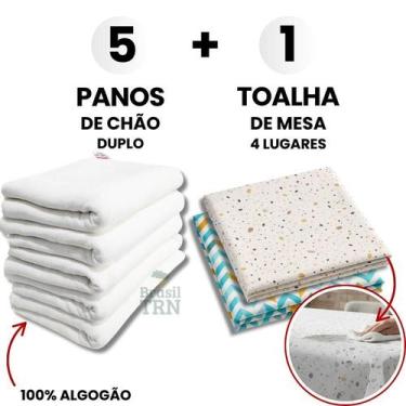 Imagem de Combo 1 Toalha de Mesa 4 Lugares Impermeável Mais 5 Panos De Chão Bran
