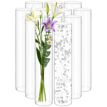 Imagem de Pacote com 12 vasos cilíndricos de vidro para centros de mesa – Vaso de flores de 40,6 cm de altura para decorações de casamento, castiçais flutuantes a granel, castiçais de vidro para prateleira de