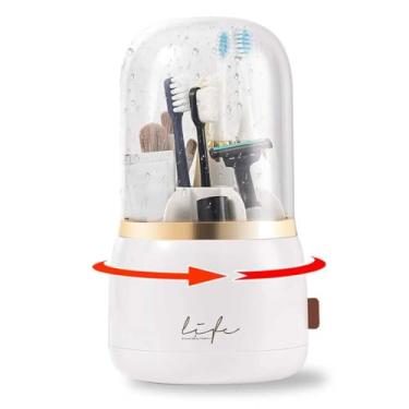 Imagem de CLOKTA Suportes de escova de dentes para banheiros, suportes de escova de dentes elétricos giratórios de 7 compartimentos com tampa, organizadores de pasta de dente de bancada (branco)