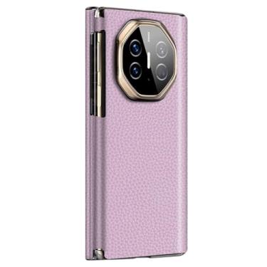 Imagem de LTLMYDAM Capa de revestimento para Huawei Mate XT, capa de dobradiças duplas de couro genuíno de grão fino capa de proteção com tudo incluído, roxo, XT