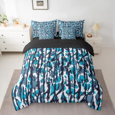Imagem de Jogo de cama Queen camuflado em uma bolsa com edredom, lençóis, fronhas e capa de almofada, camuflado, caça, 7 peças, feminino, masculino, ultramilitar, conjunto de edredom com lençol azul, branco e