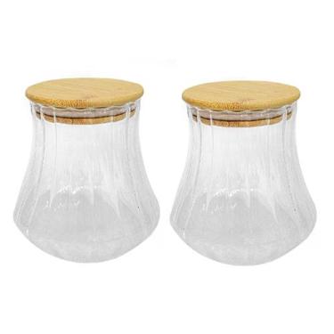 Imagem de Kit 2 Pote de Vidro Borossilicato Canelado com Tampa de Bambu 700ml - 