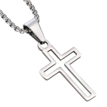 Imagem de Cordão Corrente Masculina Veneziana 70cm Aço Inoxidável Com Pingente Cruz Crucifixo