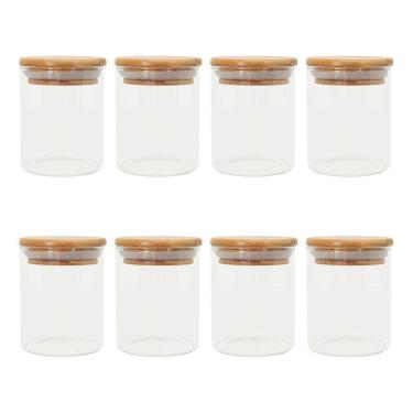 Imagem de Kit 8 Pcs Pote De Vidro Com Tampa De Bambu Hermético 200Ml