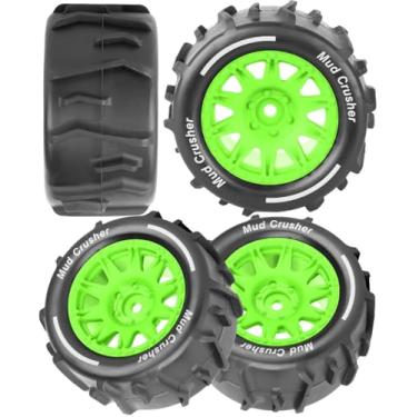 Imagem de BRCatWPark 12mm Hex RC Wheel Tires for 1/18 Granite/ 1/18 Typhon RC Monster Truck Car,4Pcs RC Drift Truck Wheels and Tires for 1/18 Granite/Typhon,Hard Plastic Wheels & Rubber Tires,Green