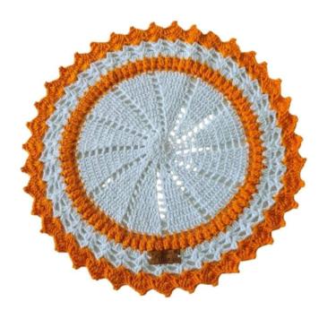 Imagem de Kit Com 6 Sousplat Em Crochê Artesanal 34Cm Branco E Laranja