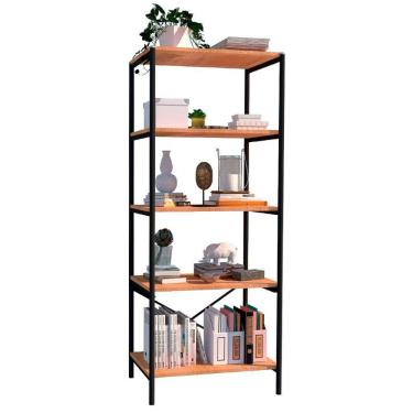 Imagem de Estante Livreiro Multiuso Estilo Industrial 150cm 5 Prateleiras Trento Preto Fosco - Ar...