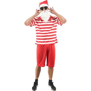 Imagem de EraSpooky Conjunto de shorts masculinos de Natal em julho, fantasia de Papai Noel, adulto havaiano, para verão, praia tropical, Multicolorido., M