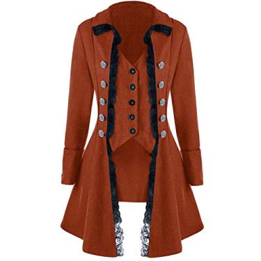 Imagem de BITSEACOCO Jaqueta feminina renascentista steampunk, fantasias medievais de Halloween gótico, pirata vitoriano, sobretudo, Marrom, X-Large