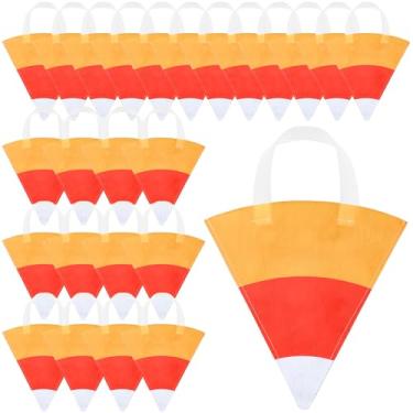 Imagem de Sweetude Pacote com 24 sacolas de festa de Halloween, 21,7 x 29 cm, sacos de presente não tecidos de milho doce com alça reutilizável para doces ou travessuras, lembrancinhas de festa de Halloween