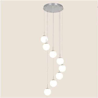 Imagem de Lustre moderno de bolas de vidro, lustre de escada, edifício duplex, luz pendente longa, escada minimalista moderna, lâmpada grande suspensa para sala de estar, cozinha, sala de estar, 8 cab