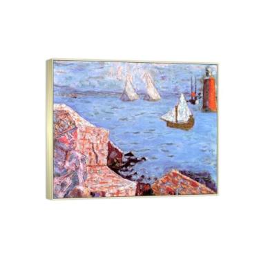 Imagem de BMZFYBS Impressão em tela famosa pintura - paisagem de parede - paisagem marítima com figura - pôster moldura prata para decoração de casa 70 x 85 cm 27 x 33 pol