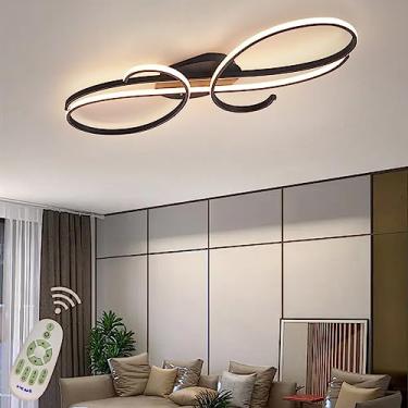 Imagem de Luminária de teto moderna embutida para sala de estar e jantar, luminária regulável com controle remoto, luminária suspensa com design de anel moderno, lustre decorativo para sala de estar,