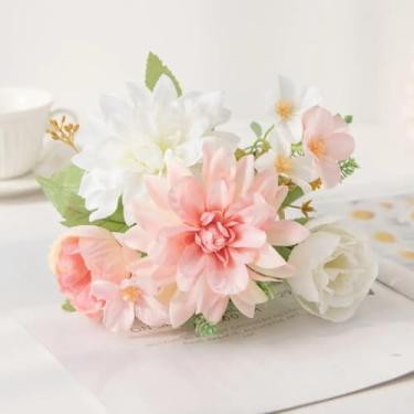 Imagem de peça de flor artificial de seda, peônia, buquê de casamento, decoração para casa, vaso de mesa, caixa faça você mesmo, álbum de recortes (1 peça/cor 5)