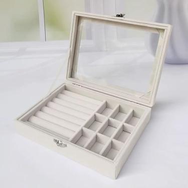 Imagem de Organizador de Joias 3 Andares com Base de Flanela - Porta Anéis, Brincos, Pulseiras e Colares - Caixa Presente para Mulher Elegante, Mãe, Namorada (1 camadas BEGE)