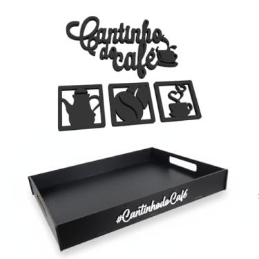 Imagem de Kit Cantinho do Café 4 Peças - Bandeja Decorativa Preta (40x30) Placa de Parede Organizador para Xícaras, Cafeteira e Acessórios Decoração Moderna para Cozinha e Sala