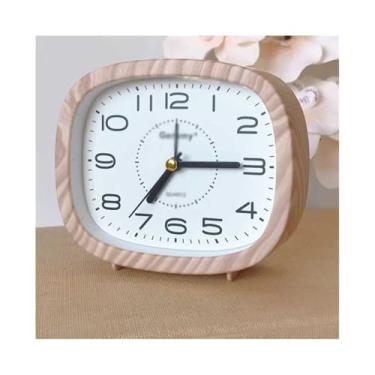 Imagem de Despertador digital quadrado amarelo marrom operado por bateria despertador analógico para sala de estar, quarto, mesa de cabeceira, relógio decorativo sem tique-taque para pessoas com sono pesado