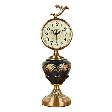Imagem de Relógio de mesa antigo, vintage, relógio de mesa de metal, quartzo, cornija, movimento silencioso, arte decorativa, escultura, mesa, decoração de escritório
