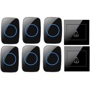 Imagem de Campainha Sem Fio Com 6 Receptores, 2 Botões De Pressão, Kit De Campainha De Porta à Prova D'água Ip44 Com Alcance De 300 M, 36 Toques, 4 Níveis De Volume, Indicador Led, Black