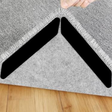 Imagem de 16 peças de almofadas antiderrapantes para tapetes, impedem que os cantos dos tapetes se enrolem e se agrupem, fita reutilizável para pisos e azulejos de madeira, suporte de tapete lavável adesivo