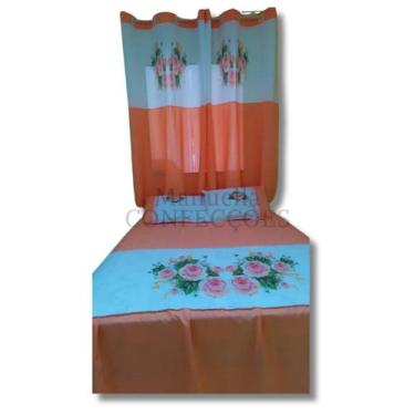 Imagem de Kit Colcha Casal Box 2,45m x 2,55 Mais Cortina para Janela - Decoração