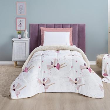 Imagem de Coberdrom Solteiro Carrosel Kids Manta Flannel Sherpa Infantil Premium Toque Macio - Bailarina