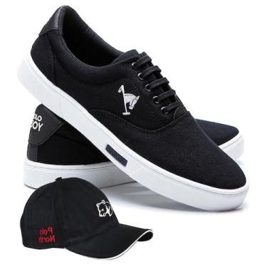 Imagem de Kit Sapatênis Polo Joy Casual Masculino + Boné Dia a Dia, 39, Preto