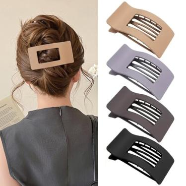 Imagem de 4 peças de grampos de cabelo planos para mulheres, grampo de garra grande para cabelo grosso e fino, grampos de cabelo de bico de pato fosco antiderrapante para estilo diário
