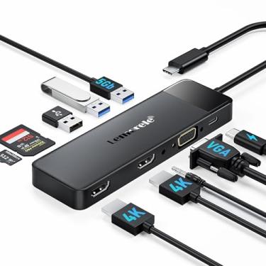 Imagem de Lemorele Dock Station USB-C 10 em 1 com Suporte para 3 Monitores (2x HDMI 4K + VGA), 3 Portas USB 3.0, PD 100W, Áudio, Leitor SD/TF - Compatível com macOS & Windows