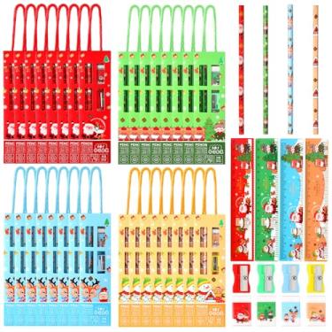 Imagem de Nezyo Conjunto de 24 artigos de papelaria escolar de Natal para crianças, 5 em 1, para lembrancinhas de festa de Natal, recompensas de sala de aula, presentes de Natal, tema de Natal (multicolorido)