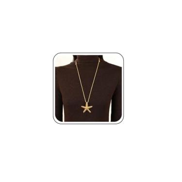 Imagem de TseanYi Colar de estrela-do-mar dourado, corrente grande, pingente de estrela do mar, colar longo de couro, colar ajustável, pingente Seastar longo, joias grossas, Zinco, Sem Pedra Preciosa